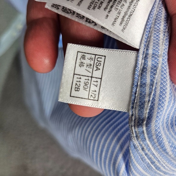 Brooks Brothers 1818 Dress Shirt Men 17.5 6/7 Button Up Long Sleeve Blue Striped - Picture 6 of 11